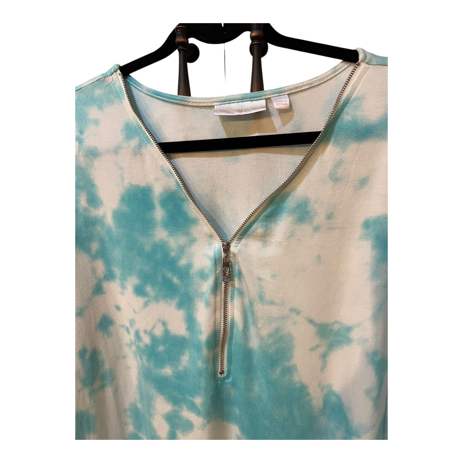 Belle Kim Gravel Tripleluxe Knit Signature Print Top Aqua Tie Dye Large A375863 — image 4 of 8